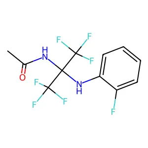 N-[2,2,2-trifluoro-1-(2-fluoroanilino)-1-(trifluoromethyl)ethyl]acetamide structure
