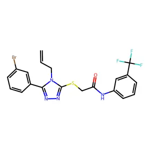 2-[[5-(3-bromophenyl)-4-prop-2-enyl-1,2,4-triazol-3-yl]sulfanyl]-N-[3-(trifluoromethyl)phenyl]acetamide structure