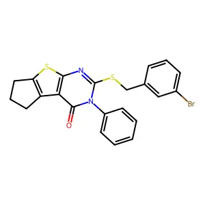 2-[(3-bromobenzyl)sulfanyl]-3-phenyl-3,5,6,7-tetrahydro-4H-cyclopenta[4,5]thieno[2,3-d]pyrimidin-4-one structure