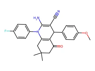 2-amino-1-(4-fluorophenyl)-4-(4-methoxyphenyl)-7,7-dimethyl-5-oxo-1,4,5,6,7,8-hexahydro-3-quinolinecarbonitrile structure