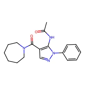 N-[4-(azepane-1-carbonyl)-2-phenylpyrazol-3-yl]acetamide structure
