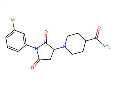 1-[1-(3-Bromophenyl)-2,5-dioxopyrrolidin-3-yl]piperidine-4-carboxamide structure