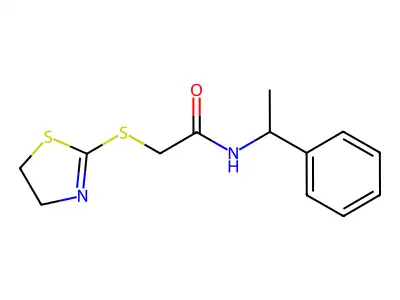 2-(4,5-dihydro-1,3-thiazol-2-ylsulfanyl)-N-(1-phenylethyl)acetamide structure