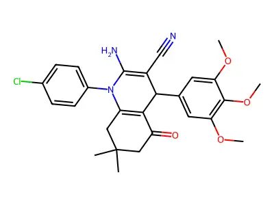 2-amino-1-(4-chlorophenyl)-7,7-dimethyl-5-oxo-4-(3,4,5-trimethoxyphenyl)-1,4,5,6,7,8-hexahydro-3-quinolinecarbonitrile structure