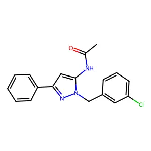 N-[2-[(3-chlorophenyl)methyl]-5-phenylpyrazol-3-yl]acetamide structure