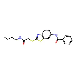 N-[2-[2-(butylamino)-2-oxoethyl]sulfanyl-1,3-benzothiazol-6-yl]benzamide structure