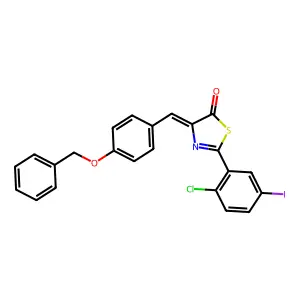 (4E)-2-(2-chloro-5-iodophenyl)-4-[(4-phenylmethoxyphenyl)methylidene]-1,3-thiazol-5-one structure
