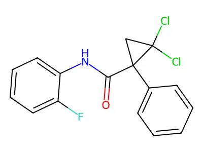 2,2-dichloro-N-(2-fluorophenyl)-1-phenylcyclopropanecarboxamide structure