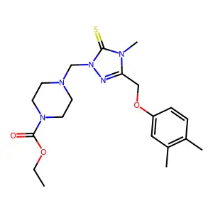 ethyl 4-[[3-[(3,4-dimethylphenoxy)methyl]-4-methyl-5-sulfanylidene-1,2,4-triazol-1-yl]methyl]piperazine-1-carboxylate structure