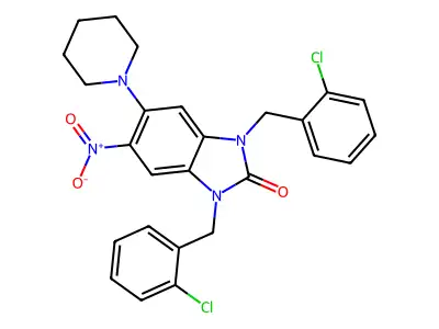 1,3-Bis[(2-chlorophenyl)methyl]-5-nitro-6-piperidin-1-ylbenzimidazol-2-one structure