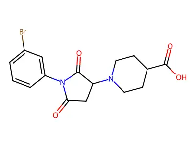 1-[1-(3-Bromophenyl)-2,5-dioxopyrrolidin-3-yl]piperidine-4-carboxylic acid structure