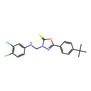 5-(4-tert-butylphenyl)-3-[(3,4-dichloroanilino)methyl]-1,3,4-oxadiazole-2(3H)-thione structure