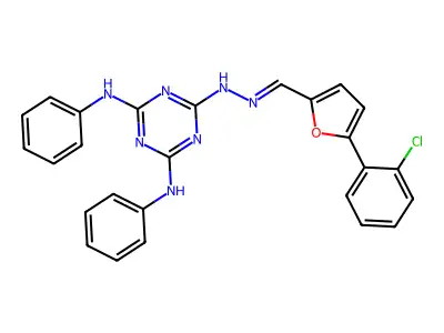 5-(2-Chlorophenyl)-2-furaldehyde (4,6-dianilino-1,3,5-triazin-2-yl)hydrazone structure