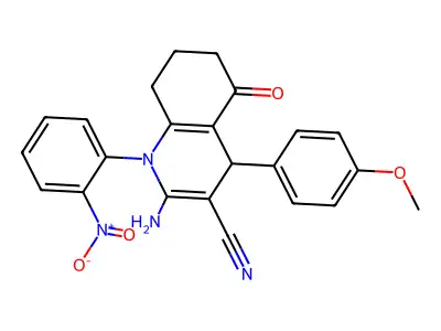 2-amino-1-{2-nitrophenyl}-4-(4-methoxyphenyl)-5-oxo-1,4,5,6,7,8-hexahydroquinoline-3-carbonitrile structure