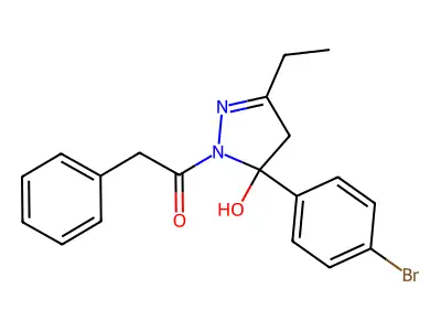 1-[5-(4-bromophenyl)-3-ethyl-5-hydroxy-4H-pyrazol-1-yl]-2-phenylethanone structure