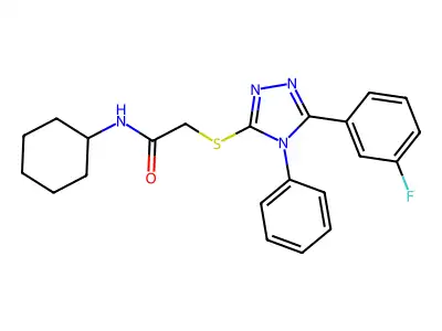 N-cyclohexyl-2-[[5-(3-fluorophenyl)-4-phenyl-1,2,4-triazol-3-yl]sulfanyl]acetamide structure