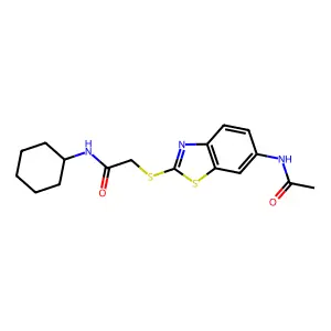 2-{[6-(acetylamino)-1,3-benzothiazol-2-yl]sulfanyl}-N-cyclohexylacetamide structure