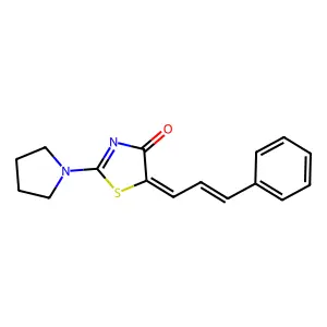 (5Z)-5-[(E)-3-phenylprop-2-enylidene]-2-pyrrolidin-1-yl-1,3-thiazol-4-one structure