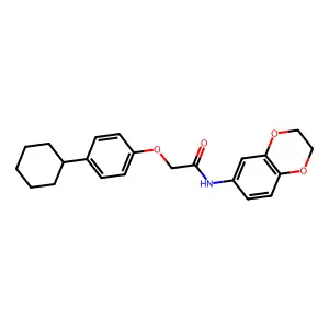 2-(4-cyclohexylphenoxy)-N-(2,3-dihydro-1,4-benzodioxin-6-yl)acetamide structure