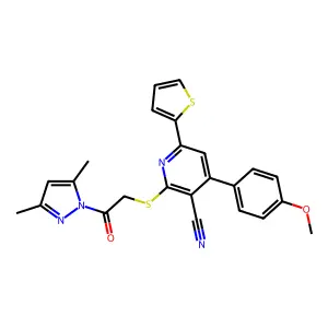 2-{[2-(3,5-dimethyl-1H-pyrazol-1-yl)-2-oxoethyl]sulfanyl}-4-(4-methoxyphenyl)-6-(2-thienyl)nicotinonitrile structure