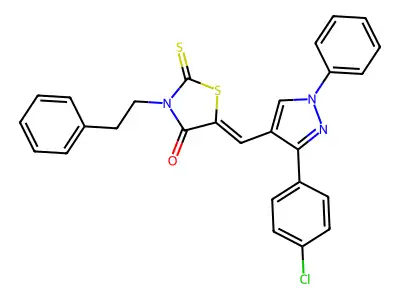 (5Z)-5-{[3-(4-chlorophenyl)-1-phenyl-1H-pyrazol-4-yl]methylidene}-3-(2-phenylethyl)-2-thioxo-1,3-thiazolidin-4-one structure