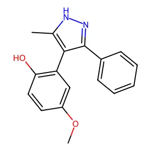 4-methoxy-2-(5-methyl-3-phenyl-1H-pyrazol-4-yl)phenol structure