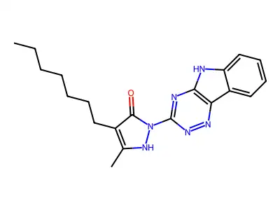1-(5H-[1,2,4]triazino[5,6-b]indol-3-yl)-4-heptyl-3-methyl-1H-pyrazol-5-ol structure