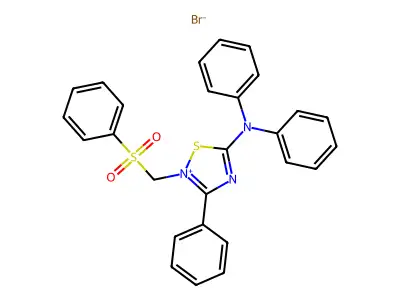 5-(diphenylamino)-3-phenyl-2-((phenylsulfonyl)methyl)-1,2,4-thiadiazol-2-ium bromide structure