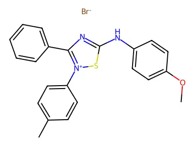 5-((4-Methoxyphenyl)amino)-3-phenyl-2-(p-tolyl)-1,2,4-thiadiazol-2-ium bromide structure