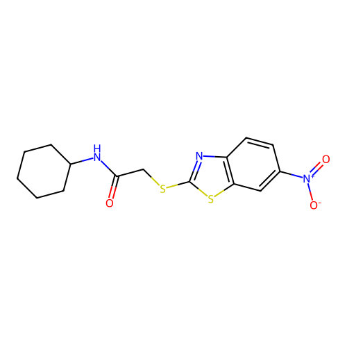 N-cyclohexyl-2-[(6-nitro-1,3-benzothiazol-2-yl)sulfanyl]acetamide structure