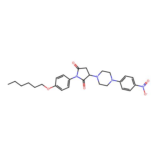 1-[4-(Hexyloxy)phenyl]-3-[4-(4-nitrophenyl)piperazin-1-yl]pyrrolidine-2,5-dione structure