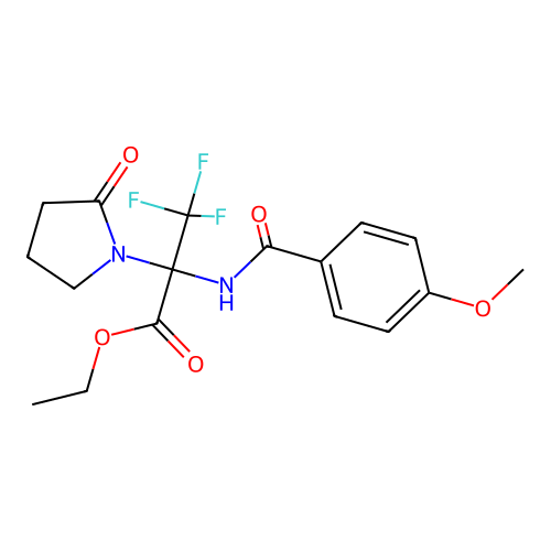ethyl 3,3,3-trifluoro-2-[(4-methoxybenzoyl)amino]-2-(2-oxopyrrolidin-1-yl)propanoate structure