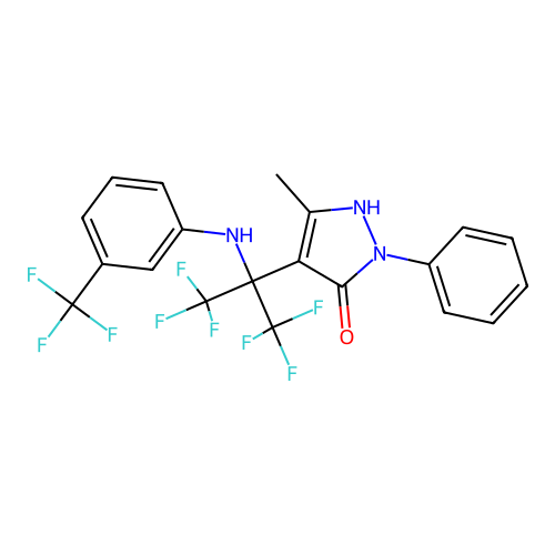 3-methyl-1-phenyl-4-(2,2,2-trifluoro-1-(trifluoromethyl)-1-{[3-(trifluoromethy l)phenyl]amino}ethyl)-3-pyrazolin-5-one structure