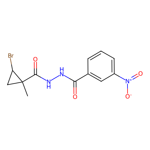 N'-(2-bromo-1-methylcyclopropanecarbonyl)-3-nitrobenzohydrazide structure