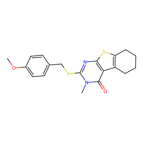 2-[(4-methoxybenzyl)sulfanyl]-3-methyl-5,6,7,8-tetrahydro[1]benzothieno[2,3-d]pyrimidin-4(3H)-one structure