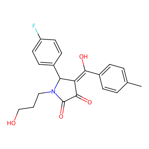 (4E)-5-(4-fluorophenyl)-4-[hydroxy-(4-methylphenyl)methylidene]-1-(3-hydroxypropyl)pyrrolidine-2,3-dione structure