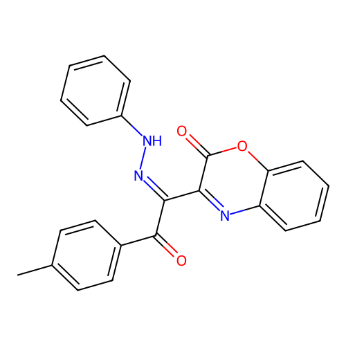 (E)-3-(2-oxo-1-(2-phenylhydrazono)-2-(p-tolyl)ethyl)-2H-benzo[b][1,4]oxazin-2-one structure