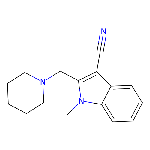 1-methyl-2-(piperidin-1-ylmethyl)-1H-indole-3-carbonitrile structure