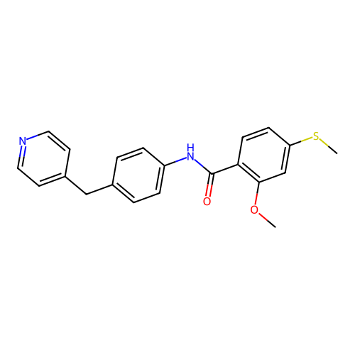 2-methoxy-4-(methylsulfanyl)-N-[4-(pyridin-4-ylmethyl)phenyl]benzamide structure