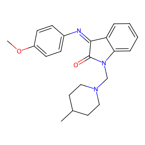 (Z)-3-((4-methoxyphenyl)imino)-1-((4-methylpiperidin-1-yl)methyl)indolin-2-one structure