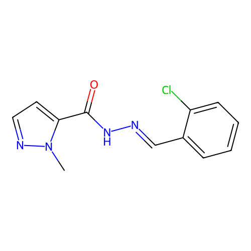 (E)-N'-(2-chlorobenzylidene)-1-methyl-1H-pyrazole-5-carbohydrazide structure