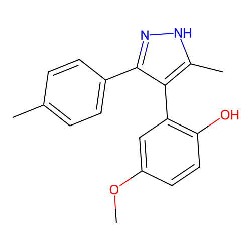 4-methoxy-2-[5-methyl-3-(4-methylphenyl)-1H-pyrazol-4-yl]phenol structure