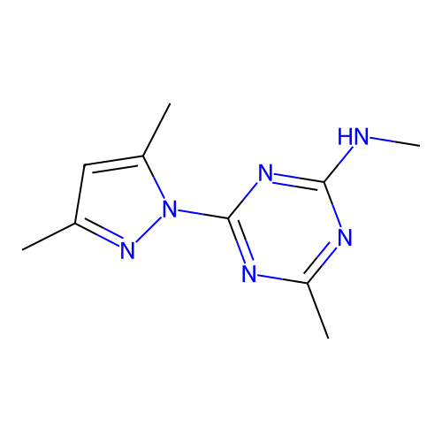 4-(3,5-dimethyl-1H-pyrazol-1-yl)-N,6-dimethyl-1,3,5-triazin-2-amine structure