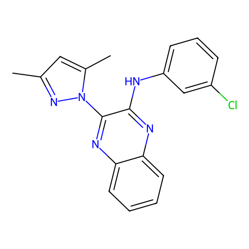 N-(3-chlorophenyl)-3-(3,5-dimethyl-1H-pyrazol-1-yl)quinoxalin-2-amine structure