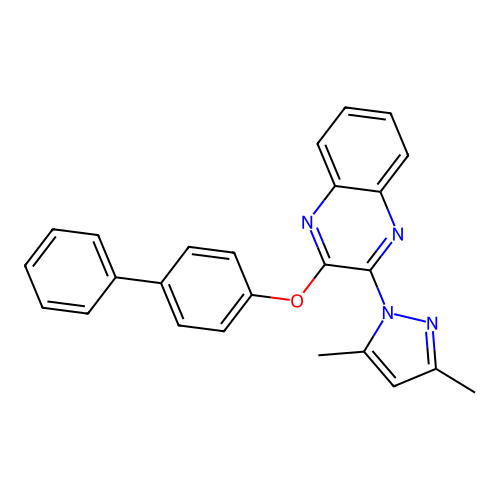 2-(biphenyl-4-yloxy)-3-(3,5-dimethyl-1H-pyrazol-1-yl)quinoxaline structure