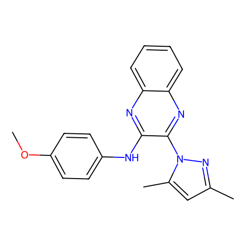 3-(3,5-dimethyl-1H-pyrazol-1-yl)-N-(4-methoxyphenyl)quinoxalin-2-amine structure