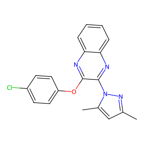 2-(4-chlorophenoxy)-3-(3,5-dimethyl-1H-pyrazol-1-yl)quinoxaline structure