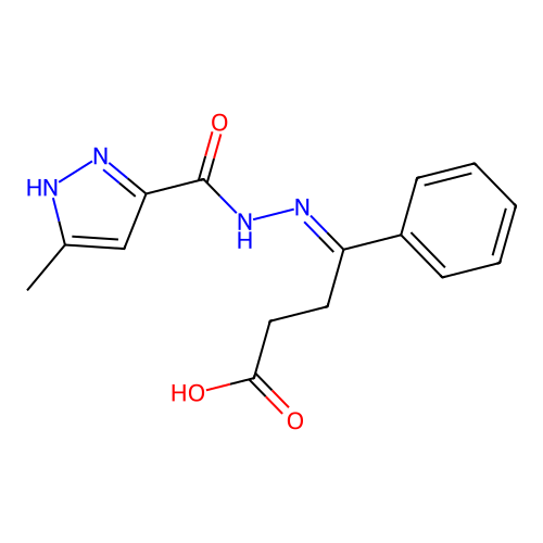 4-{[(5-methyl-1H-pyrazol-3-yl)carbonyl]hydrazono}-4-phenylbutanoic acid structure