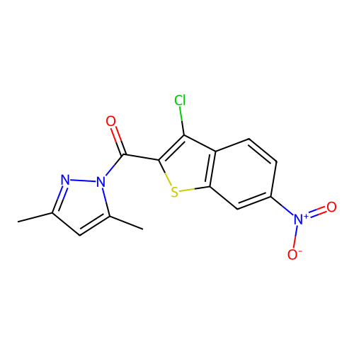 (3-chloro-6-nitro-1-benzothiophen-2-yl)(3,5-dimethyl-1H-pyrazol-1-yl)methanone structure