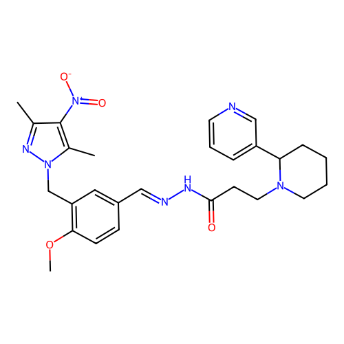 (E)-N'-(3-((3,5-dimethyl-4-nitro-1H-pyrazol-1-yl)methyl)-4-methoxybenzylidene)-3-(2-(pyridin-3-yl)piperidin-1-yl)propanehydrazide structure